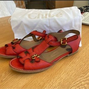 Chloe bright red leather sandal size 39